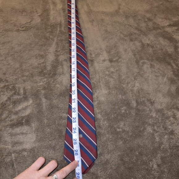 Givenchy Silk Tie Red Navy Blue Striped Luxury Necktie Italy - Picture 10 of 11